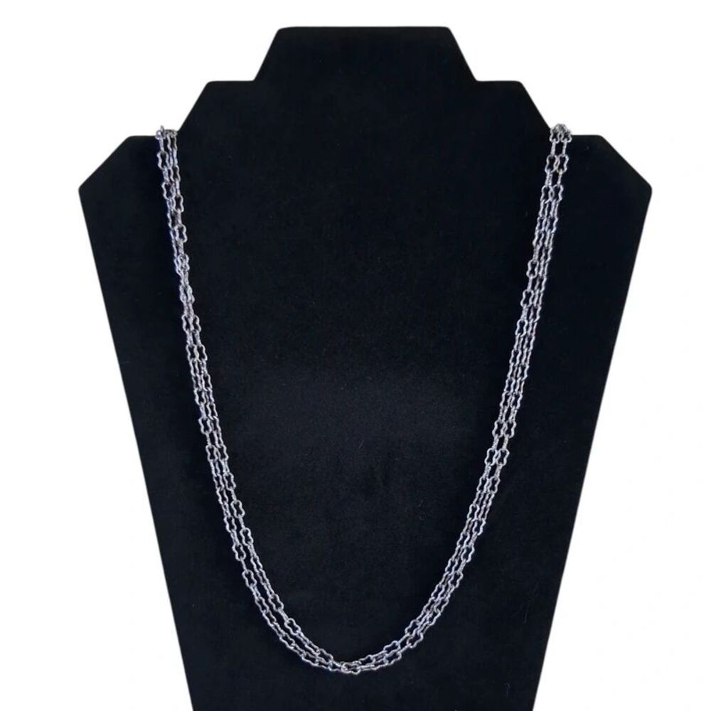 Silver Tone Double Strand Long Length Layered Peanut Chain Link Fashion Necklace